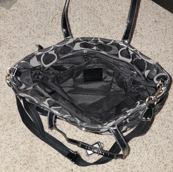COACH Black Silver Signature Stripe Optic Multi-Function Bag - Picture 3 of 4